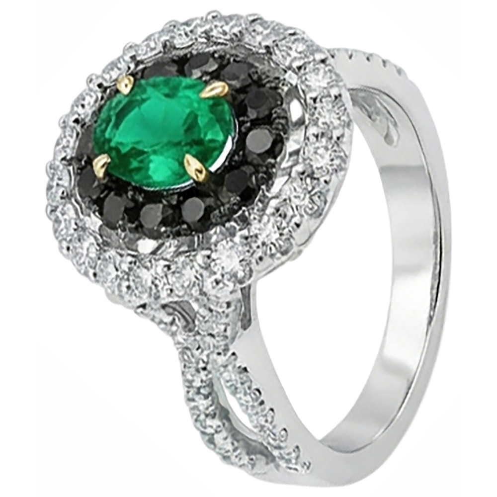 Natural Real ( Not Lab Grown ) Green Emerald GIA Oval Gemstone Ring Halo Black Diamonds