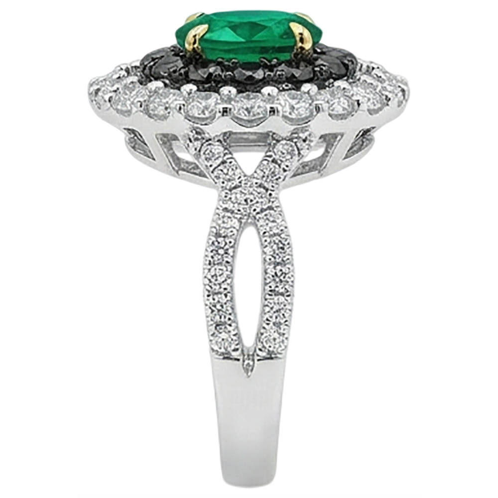 Natural Real ( Not Lab Grown ) Green Emerald GIA Oval Gemstone Ring Halo Black Diamonds