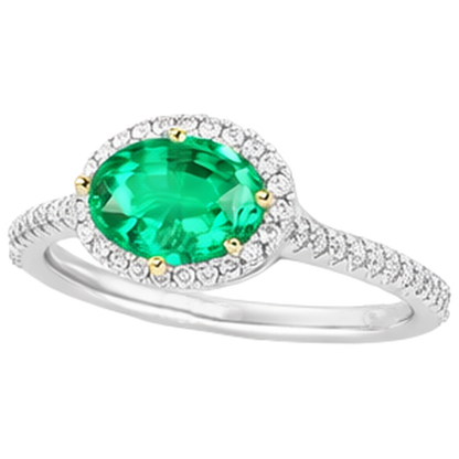 Natural Real ( Not Lab Grown ) Green Emerald GIA Oval Halo Ring