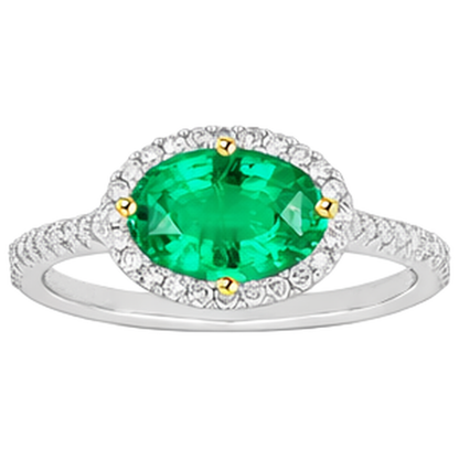 Natural Real ( Not Lab Grown ) Green Emerald GIA Oval Halo Ring
