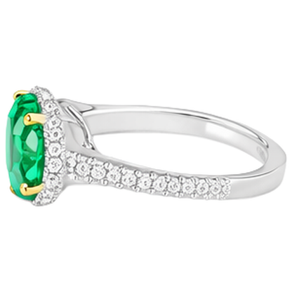 Natural Real ( Not Lab Grown ) Green Emerald GIA Oval Halo Ring