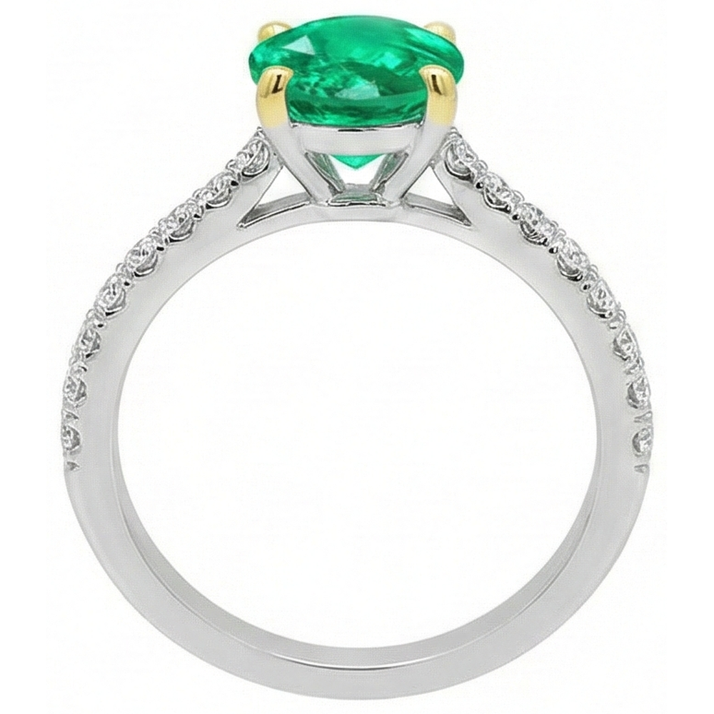 Natural Real ( Not Lab Grown ) Green Emerald GIA Oval Ring With Accents