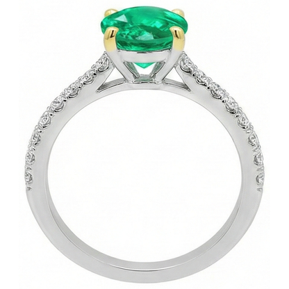 Natural Real ( Not Lab Grown ) Green Emerald GIA Oval Ring With Accents
