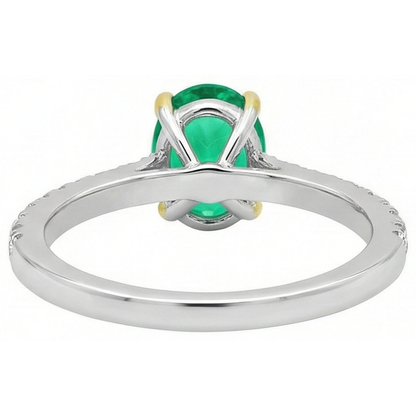 Natural Real ( Not Lab Grown ) Green Emerald GIA Oval Ring With Accents