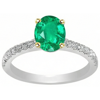 Natural Real ( Not Lab Grown ) Green Emerald GIA Oval Ring With Accents