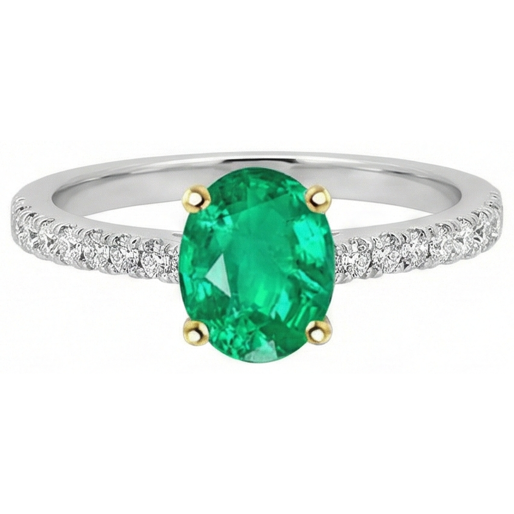 Natural Real ( Not Lab Grown ) Green Emerald GIA Oval Ring With Accents