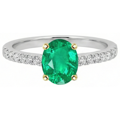 Natural Real ( Not Lab Grown ) Green Emerald GIA Oval Ring With Accents