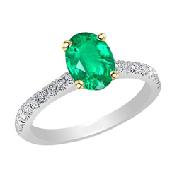 Natural Real ( Not Lab Grown ) Green Emerald GIA Oval Ring With Accents