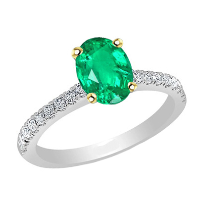 Green Emerald Oval Ring With Accents