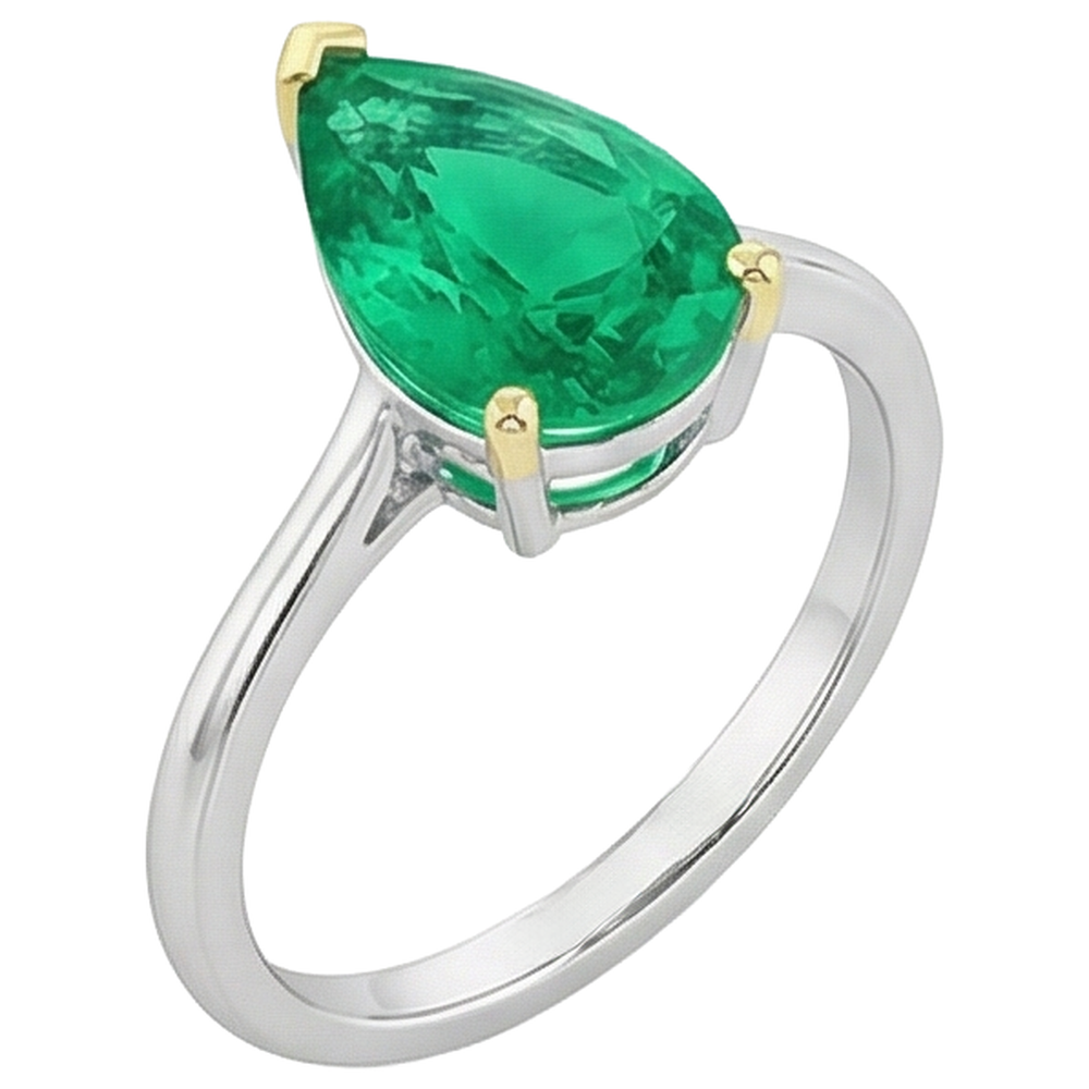 Natural Real ( Not Lab Grown ) Green Emerald GIA Pear Cut Ring