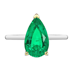 Natural Real ( Not Lab Grown ) Green Emerald GIA Pear Cut Ring