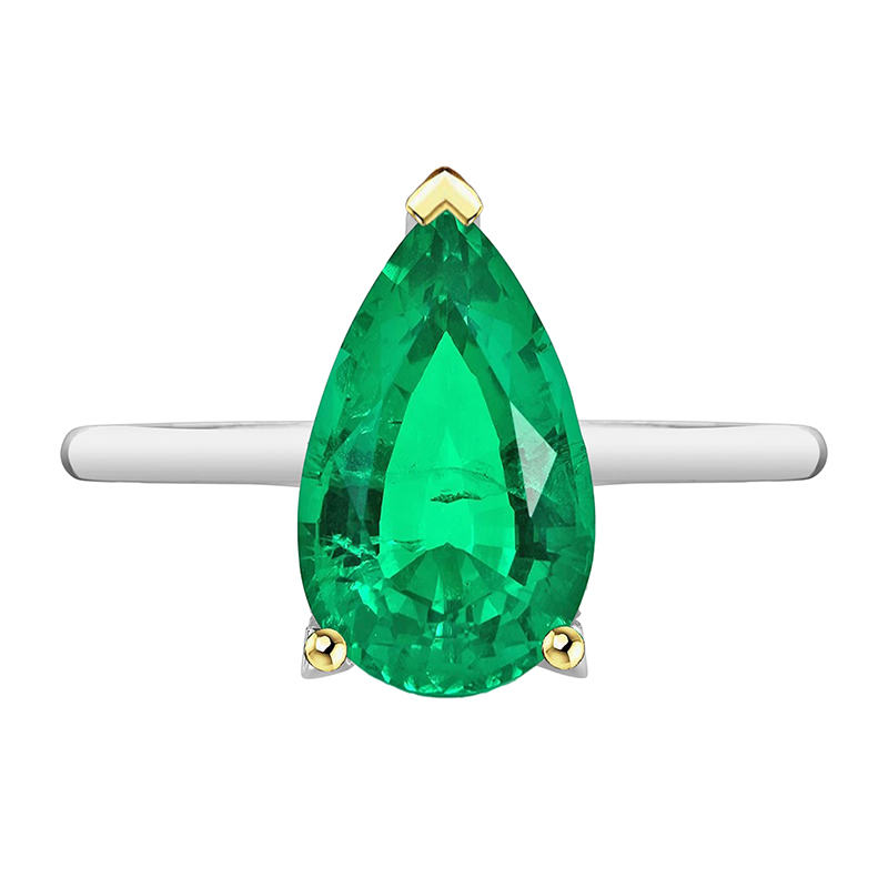 Green Emerald Pear Cut Ring