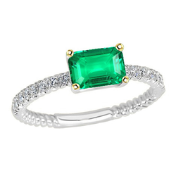 Green Emerald Ring With Diamond Accents