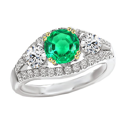 Green Emerald Ring Ladies Sparkling Diamond Jewelry 