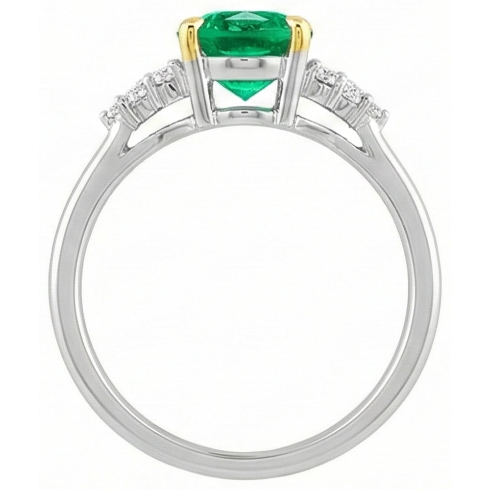 natural round emerald 3.50ct ring on white background