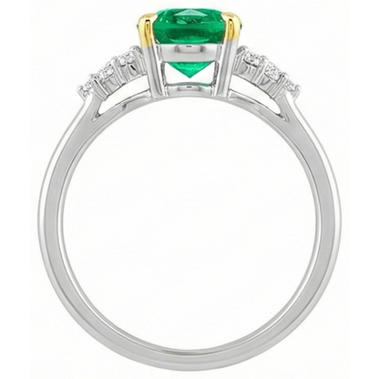 natural round emerald 3.50ct ring on white background