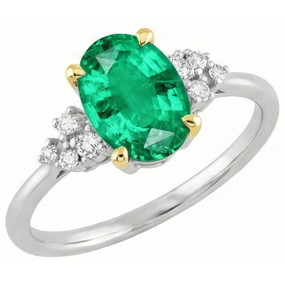 natural round emerald 3.50ct ring side angle