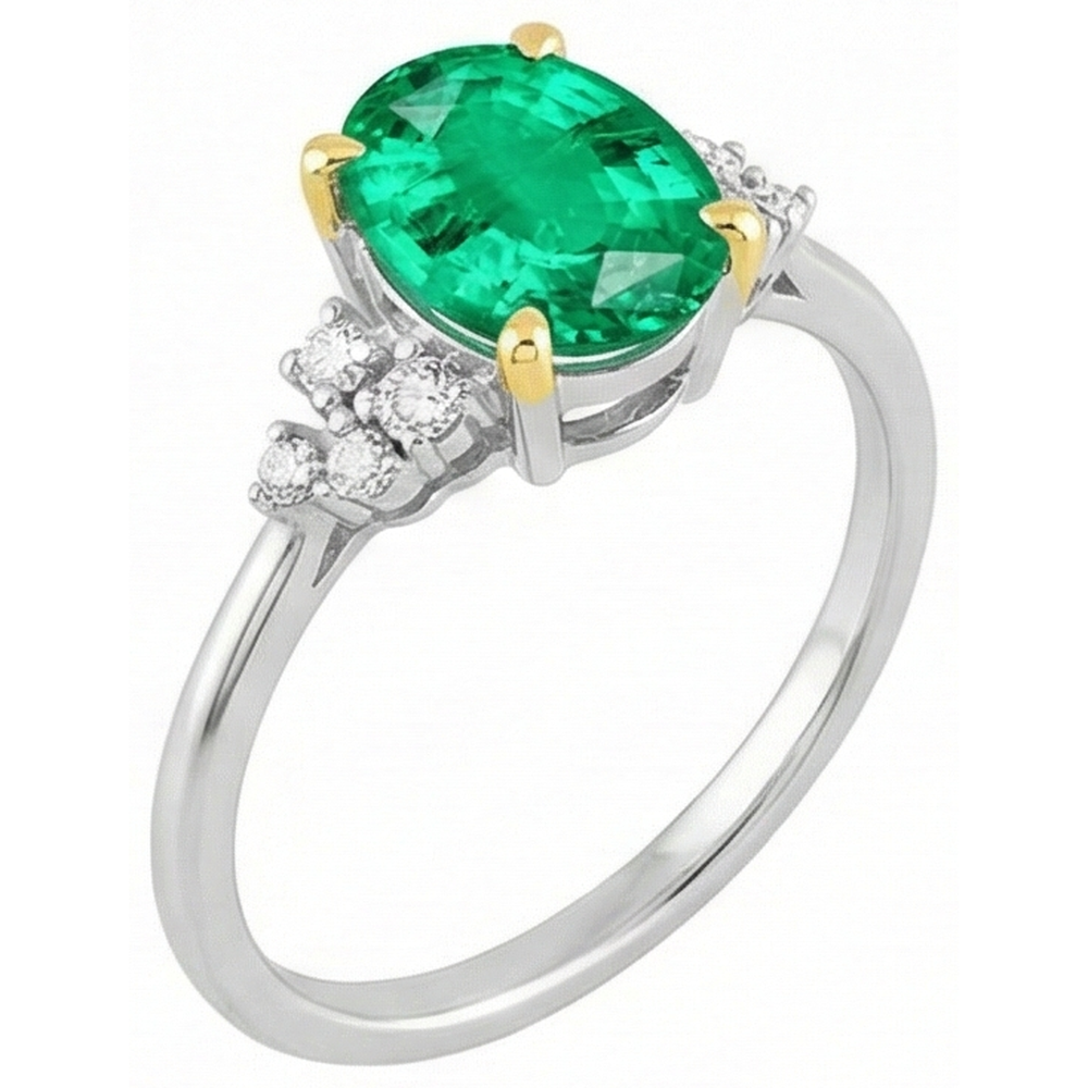 natural round emerald 3.50ct ring close up detail