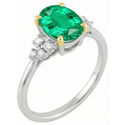 natural round emerald 3.50ct ring close up detail