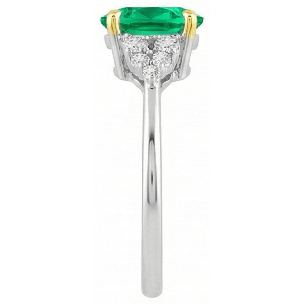 natural round emerald 3.50ct ring profile view