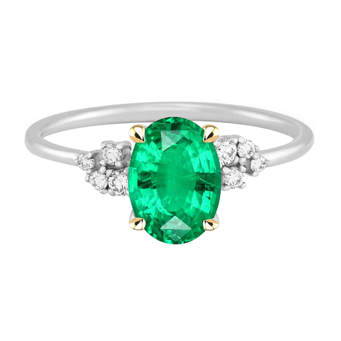 natural round emerald 3.50ct ring front view