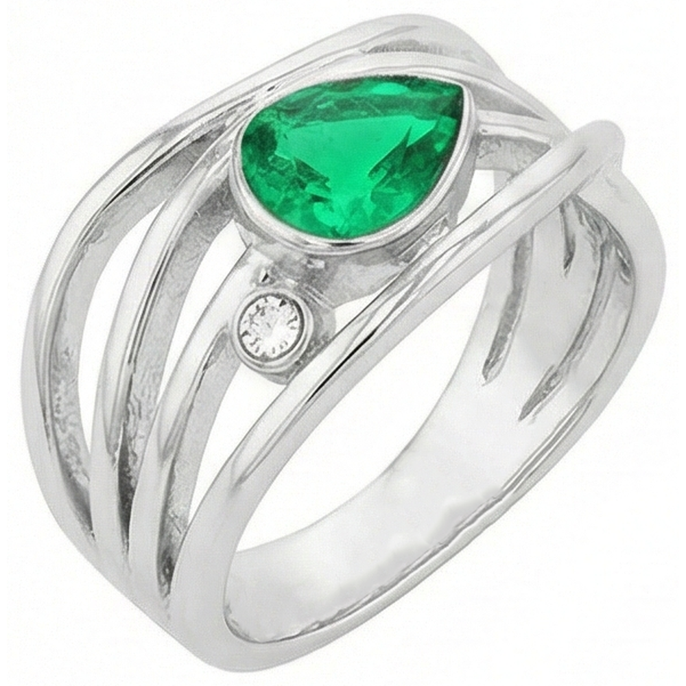 Natural Real ( Not Lab Grown ) Green Emerald GIA Ring Pear Cut Bezel Thick Shank