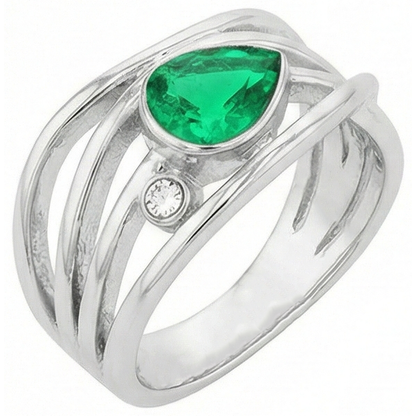 Natural Real ( Not Lab Grown ) Green Emerald GIA Ring Pear Cut Bezel Thick Shank