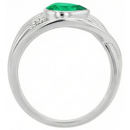 Natural Real ( Not Lab Grown ) Green Emerald GIA Ring Pear Cut Bezel Thick Shank