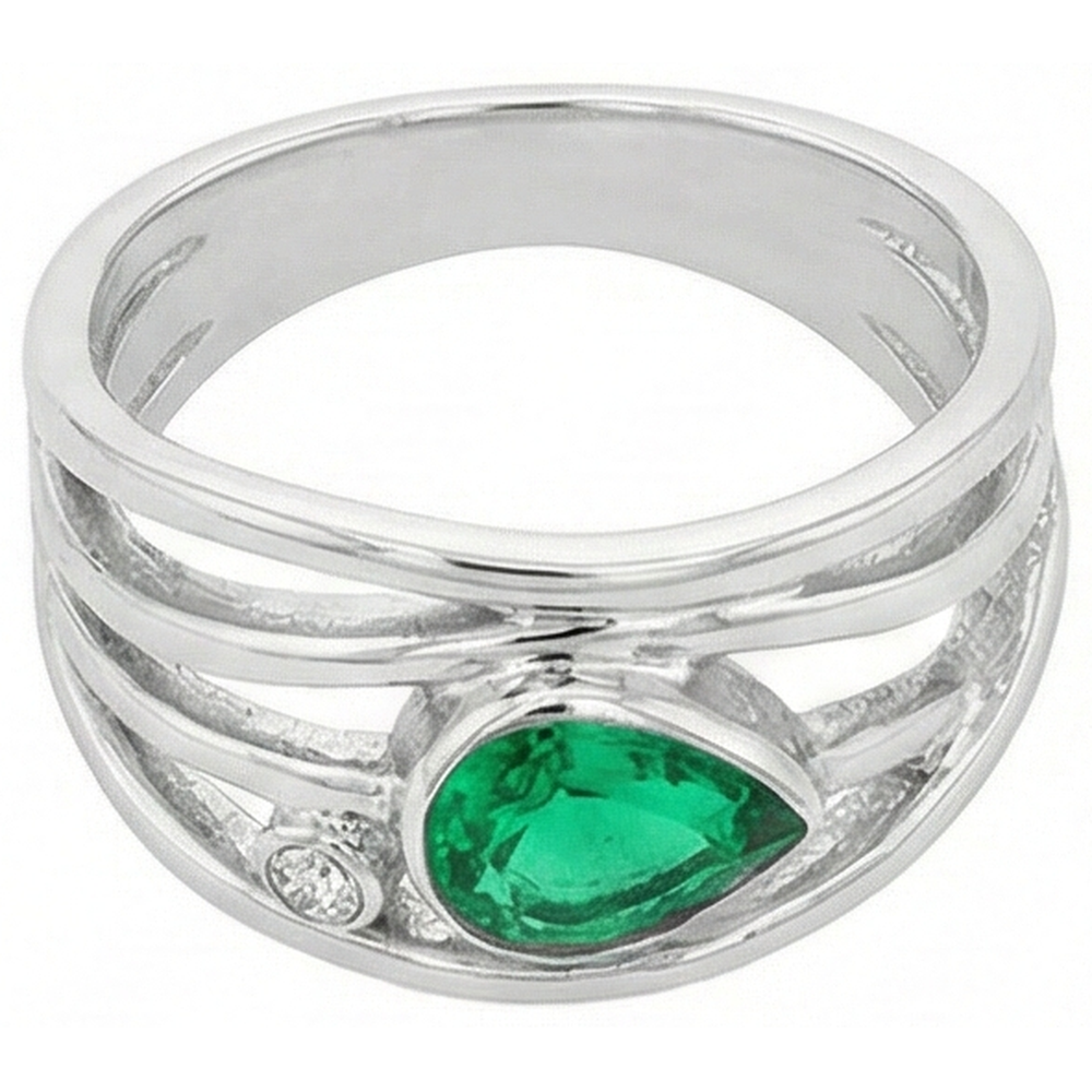 Natural Real ( Not Lab Grown ) Green Emerald GIA Ring Pear Cut Bezel Thick Shank