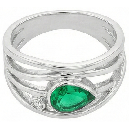 Natural Real ( Not Lab Grown ) Green Emerald GIA Ring Pear Cut Bezel Thick Shank