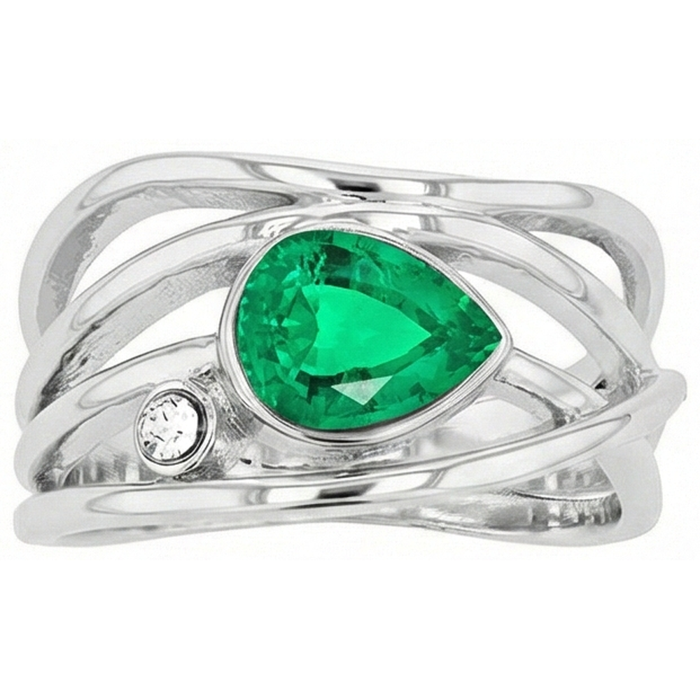 Natural Real ( Not Lab Grown ) Green Emerald GIA Ring Pear Cut Bezel Thick Shank