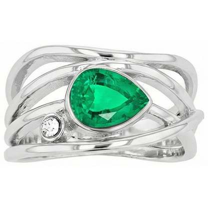 Natural Real ( Not Lab Grown ) Green Emerald GIA Ring Pear Cut Bezel Thick Shank