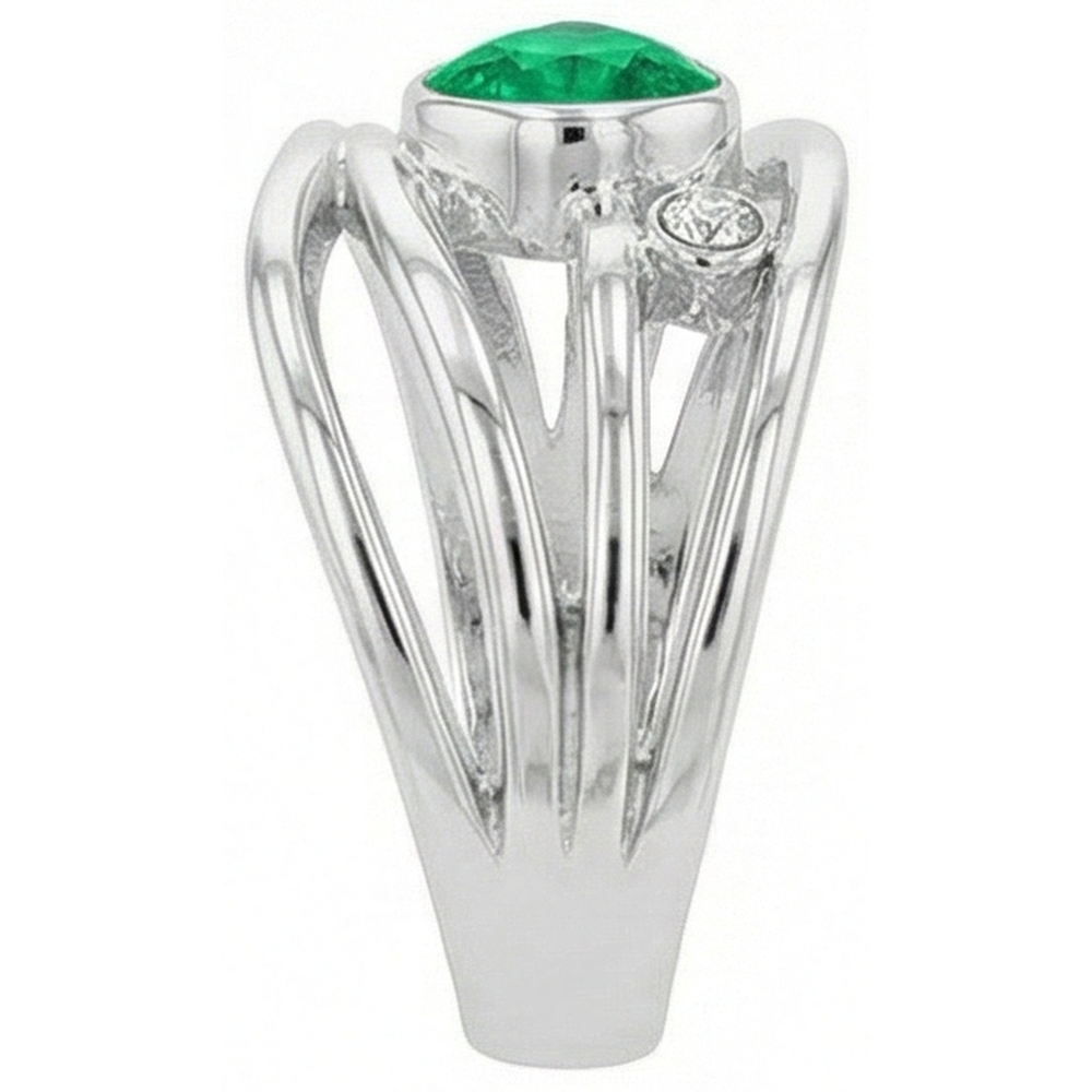 Natural Real ( Not Lab Grown ) Green Emerald GIA Ring Pear Cut Bezel Thick Shank