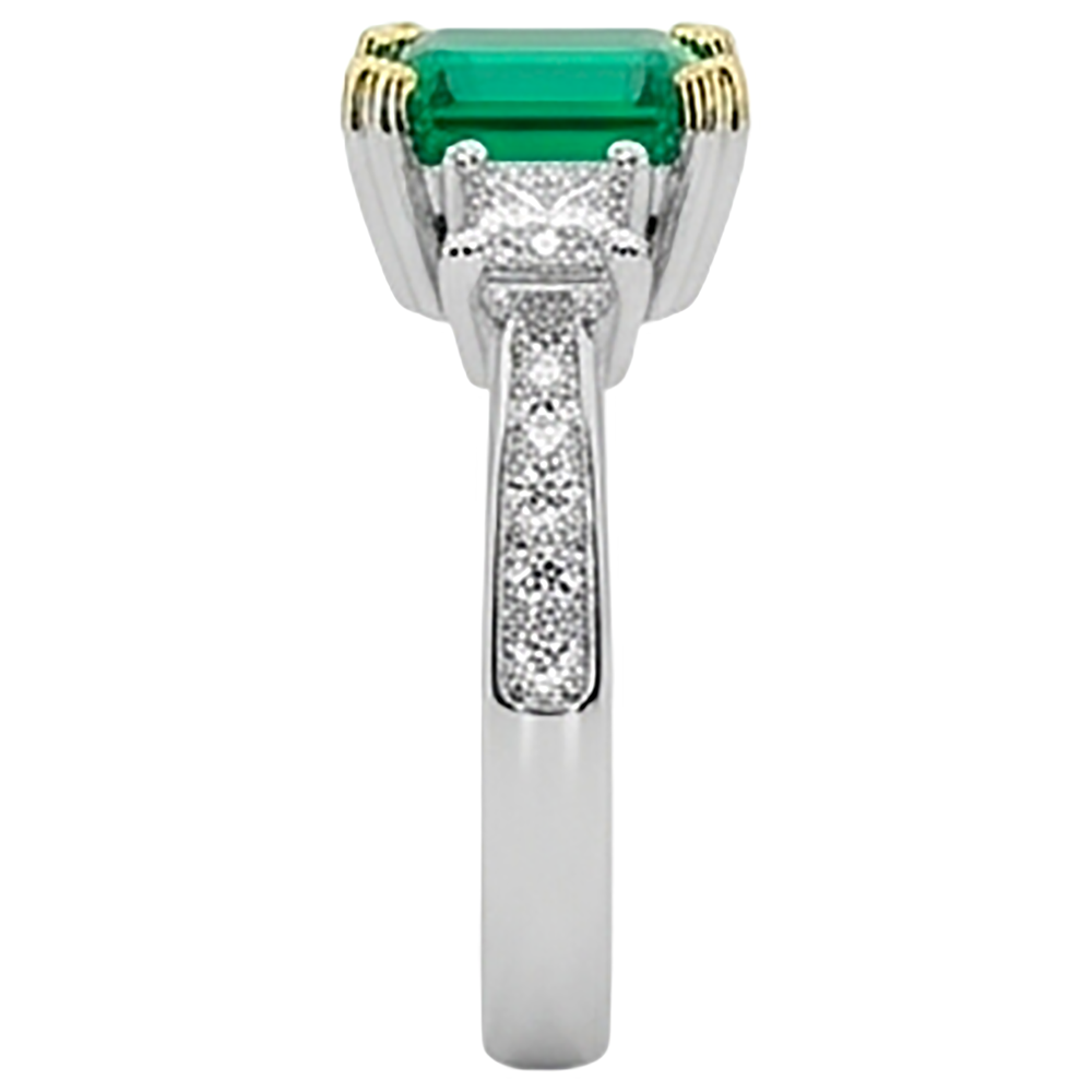 Natural Real ( Not Lab Grown ) Green Emerald GIA Ring Round Diamonds Tapered Shank