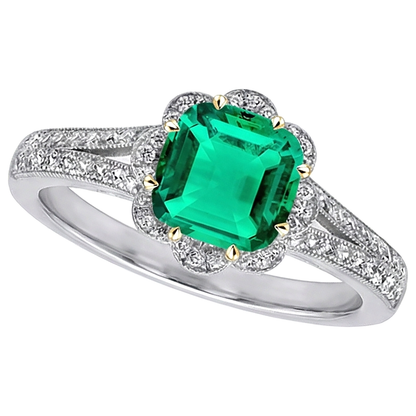 Natural Real ( Not Lab Grown ) Green Emerald GIA Ring Vintage Style Milgrain Jewelry