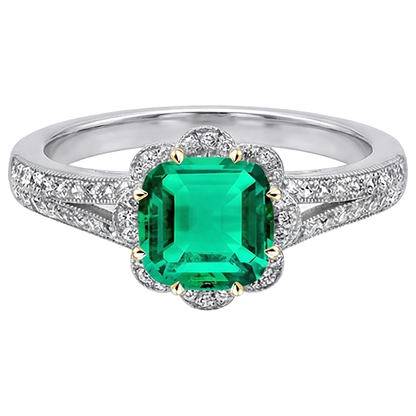 Natural Real ( Not Lab Grown ) Green Emerald GIA Ring Vintage Style Milgrain Jewelry
