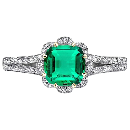 Natural Real ( Not Lab Grown ) Green Emerald GIA Ring Vintage Style Milgrain Jewelry