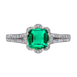 Natural Real ( Not Lab Grown ) Green Emerald GIA Ring Vintage Style Milgrain Jewelry