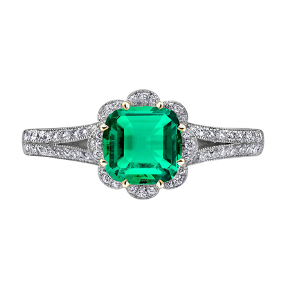 Green Emerald Ring Vintage Style Milgrain Jewelry