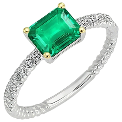 Natural Real ( Not Lab Grown ) Green Emerald GIA Ring With Diamond Accents