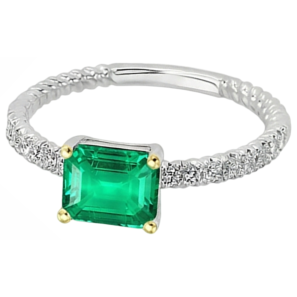 Natural Real ( Not Lab Grown ) Green Emerald GIA Ring With Diamond Accents