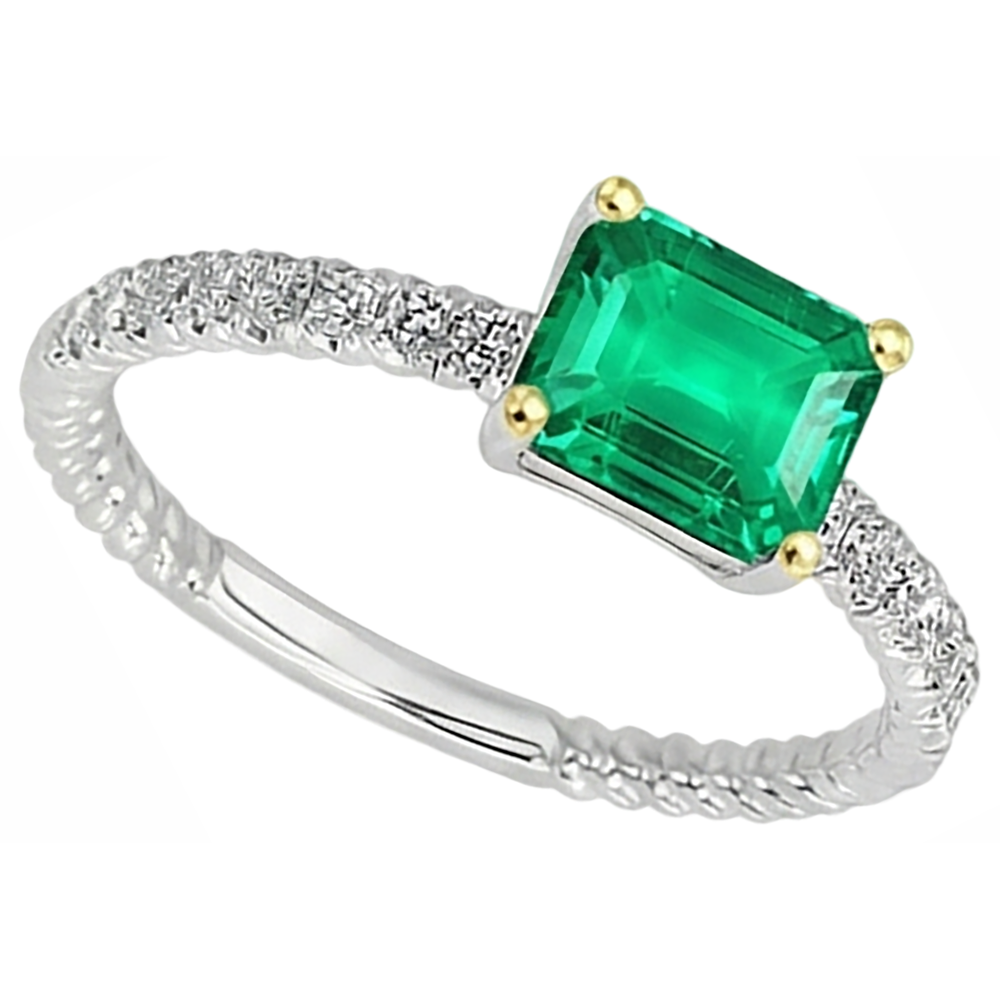 Natural Real ( Not Lab Grown ) Green Emerald GIA Ring With Diamond Accents