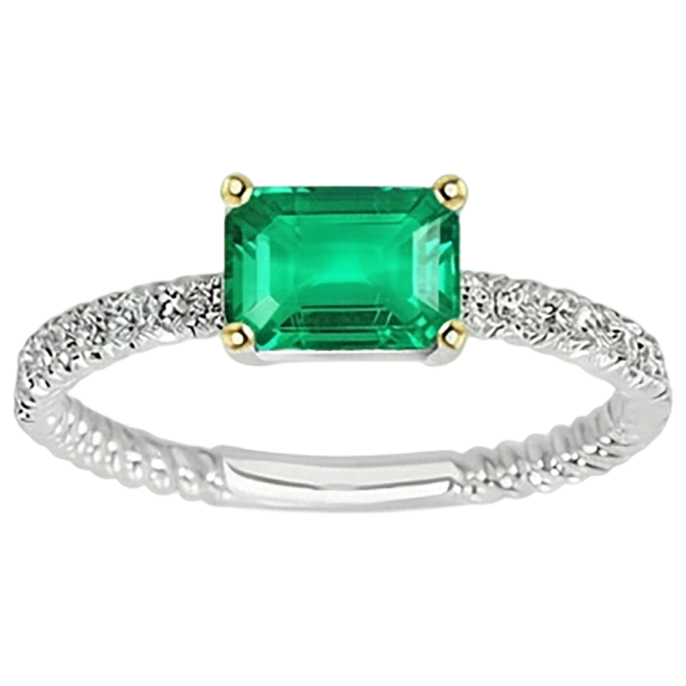 Natural Real ( Not Lab Grown ) Green Emerald GIA Ring With Diamond Accents