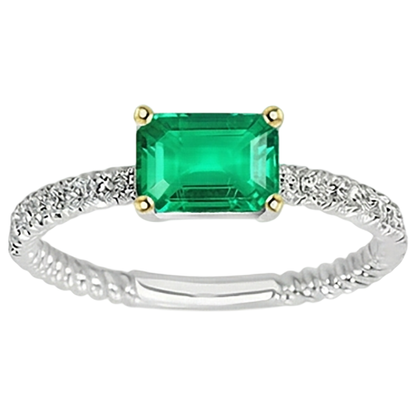 Natural Real ( Not Lab Grown ) Green Emerald GIA Ring With Diamond Accents