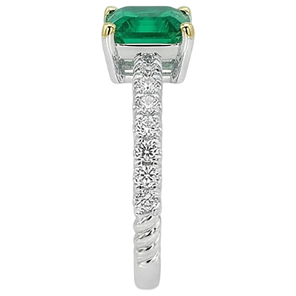 Natural Real ( Not Lab Grown ) Green Emerald GIA Ring With Diamond Accents