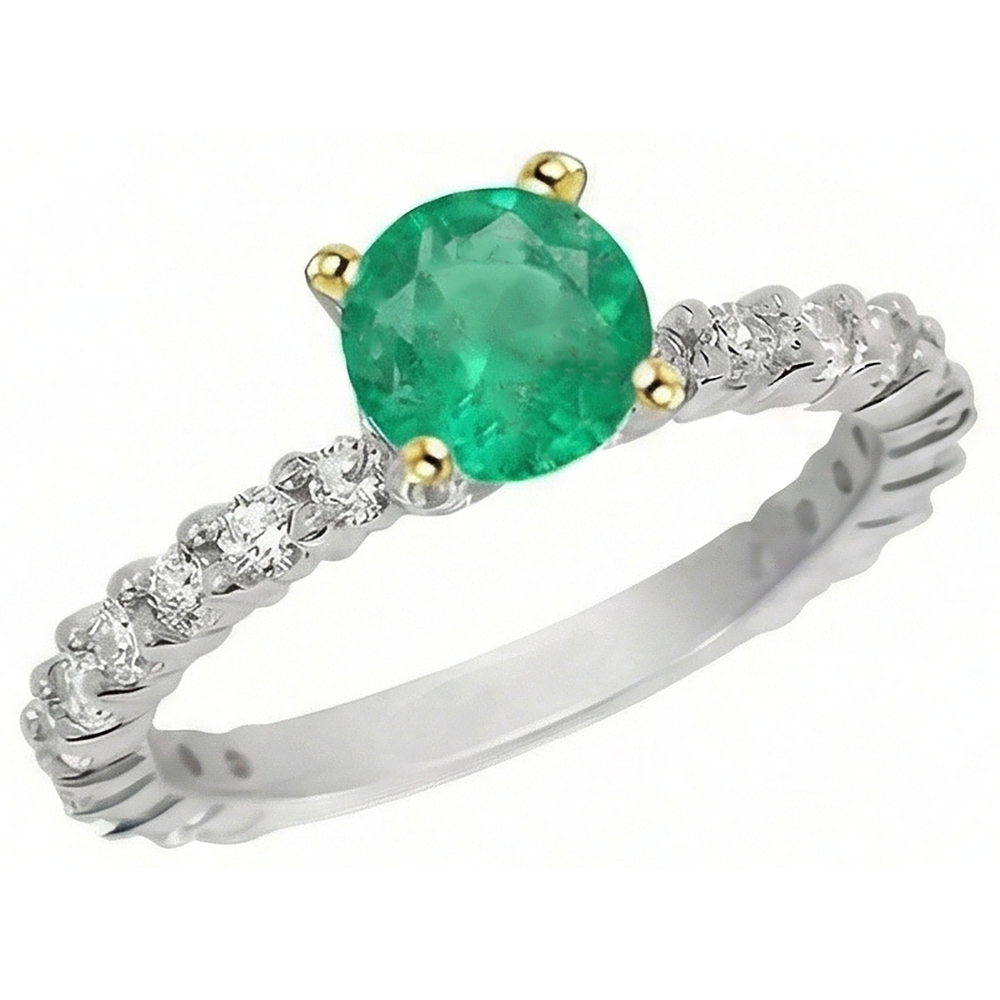 Natural Real ( Not Lab Grown ) Green Emerald GIA Round Diamond Ring Zambian Gemstone