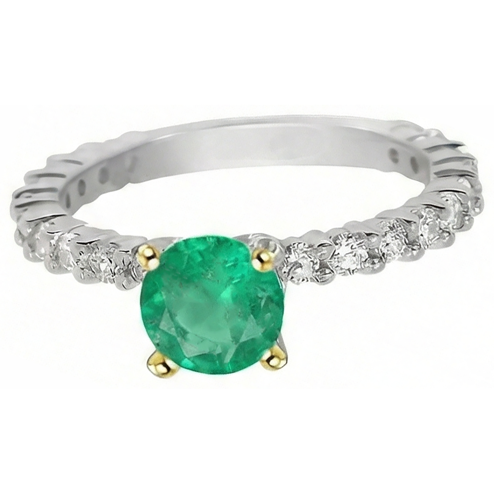 Natural Real ( Not Lab Grown ) Green Emerald GIA Round Diamond Ring Zambian Gemstone