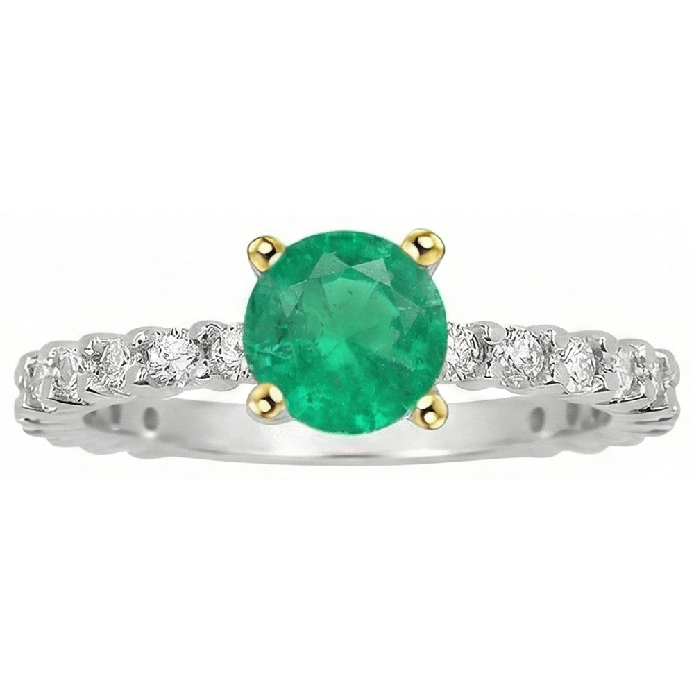 Natural Real ( Not Lab Grown ) Green Emerald GIA Round Diamond Ring Zambian Gemstone