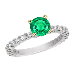 Green Emerald Round Diamond Ring Zambian Gemstone