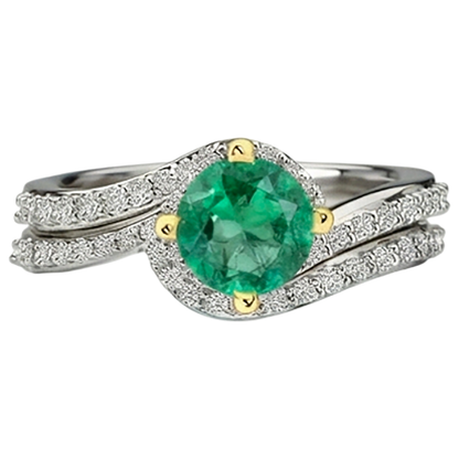 Natural Real ( Not Lab Grown ) Green Emerald GIA Trendy Bridal Ring Set Diamond Jewelry